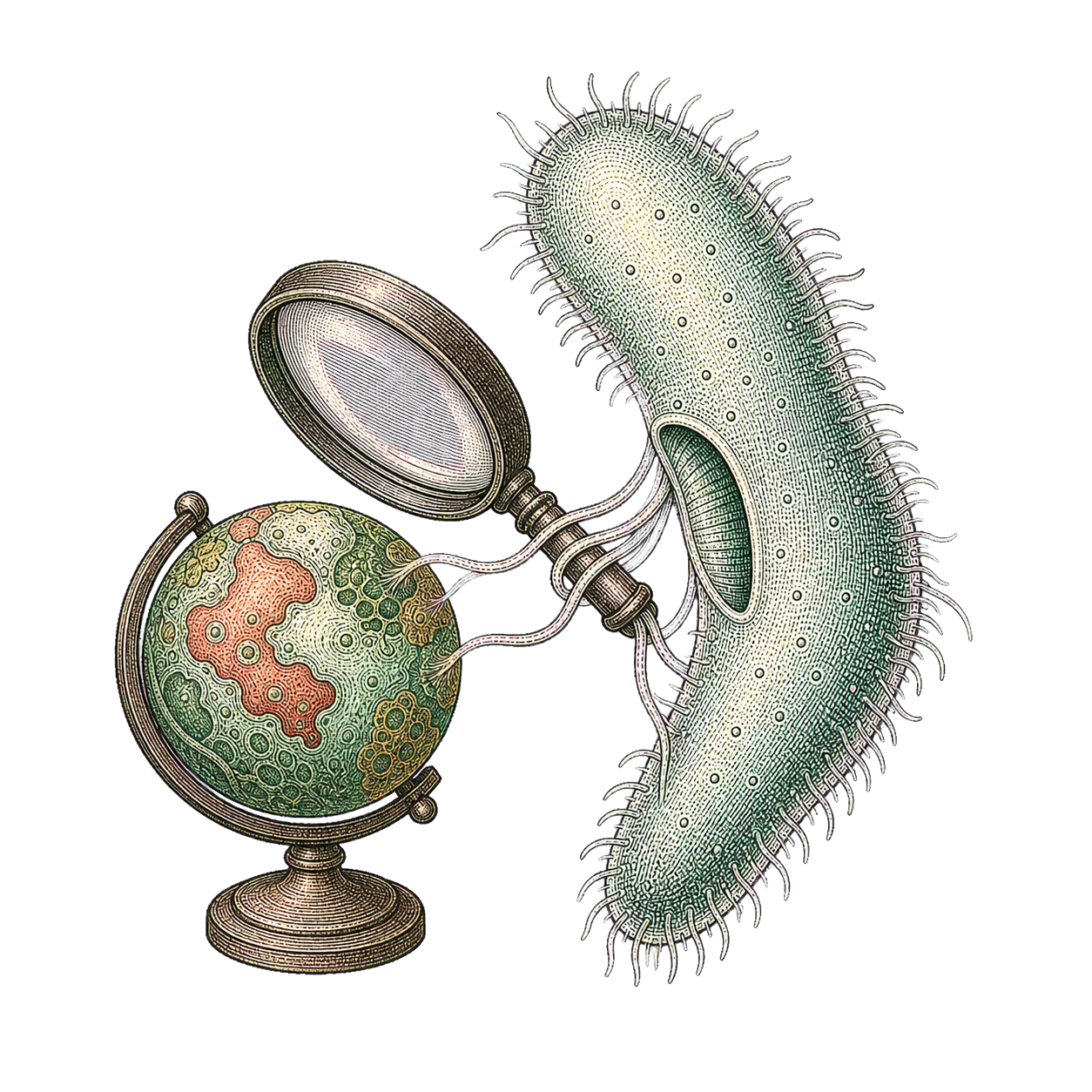 A paramecium examining a cellular globe