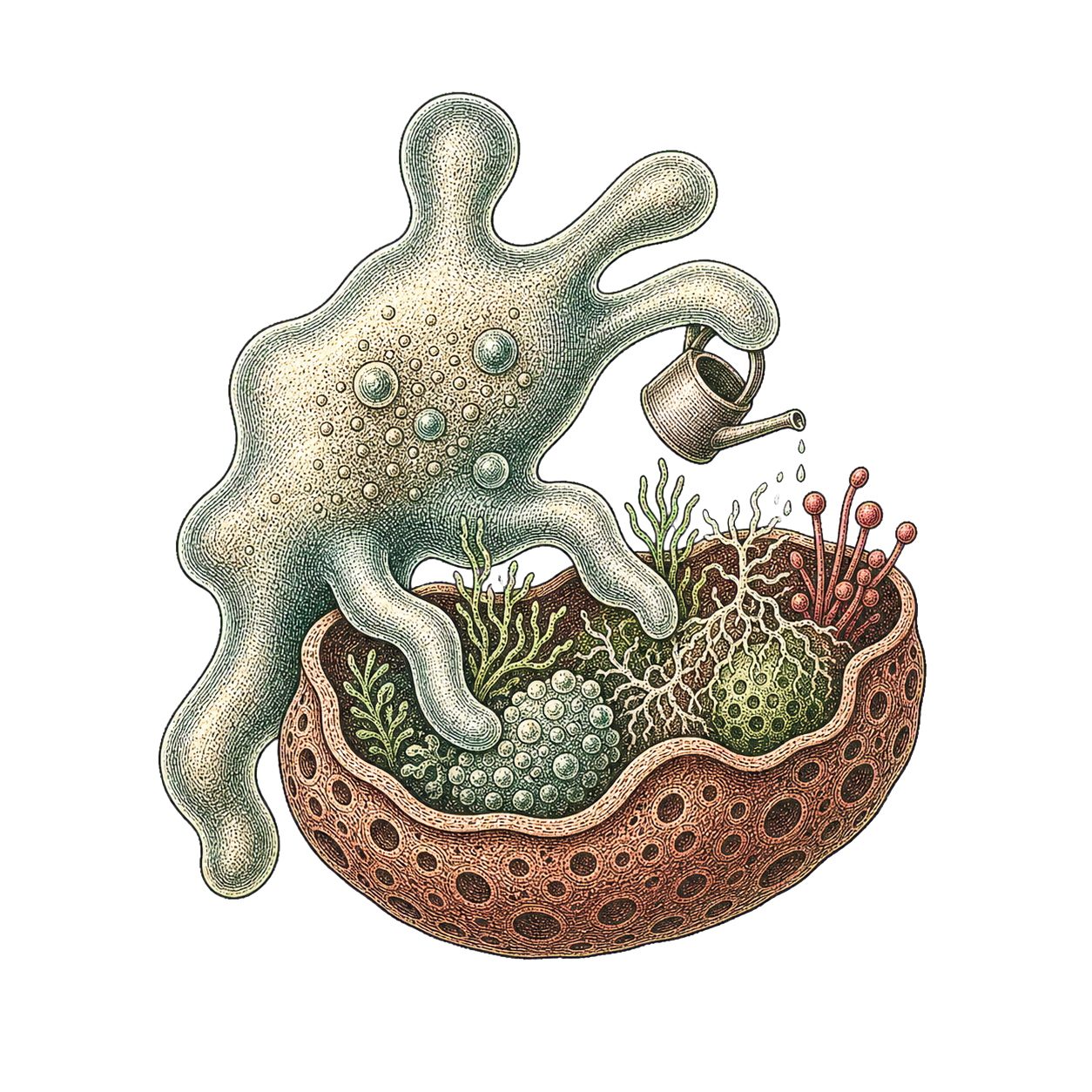 An amoeba tending a multispecies habitat